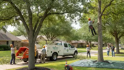 Professional residential tree removal and trimming in Converse, San Antonio, TX neighborhood yards