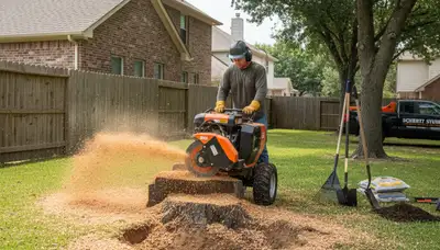 Professional stump grinding service removing tree stumps in Schertz, TX near San Antonio for lawn restoration
