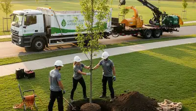 Arborist planting native tree for residential landscape in San Antonio, TX