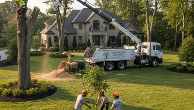 Arborists planting native Texas trees for residential landscaping in San Antonio, TX