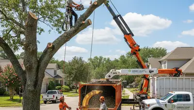 Professional tree removal service crew working in San Antonio, TX yard by Chop Chop Tree