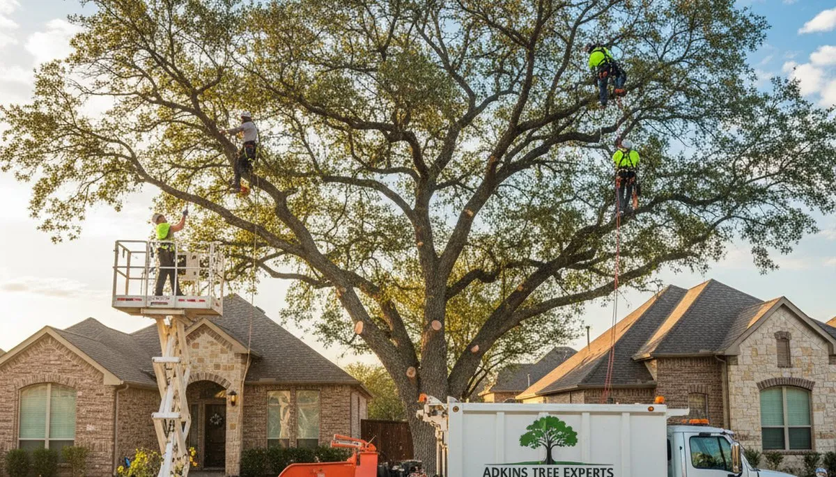 Professional tree removal service in San Antonio TX safely cutting large oak tree