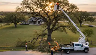 Professional tree removal service crew working in San Antonio TX yard
