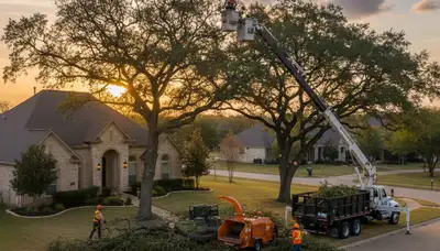 Professional tree removal service in San Antonio TX by certified arborists safely cutting large trees