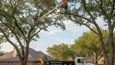Professional tree removal service in San Antonio TX safely cutting and clearing large oak trees