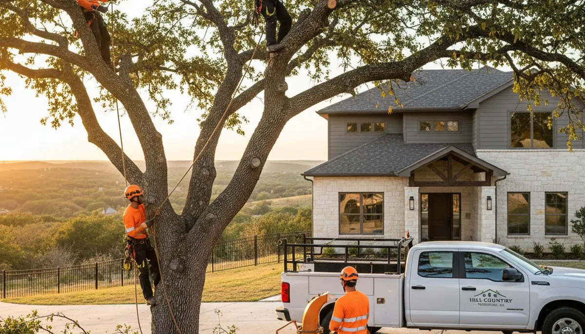 Professional tree removal service in San Antonio TX safely cutting and clearing large oak tree
