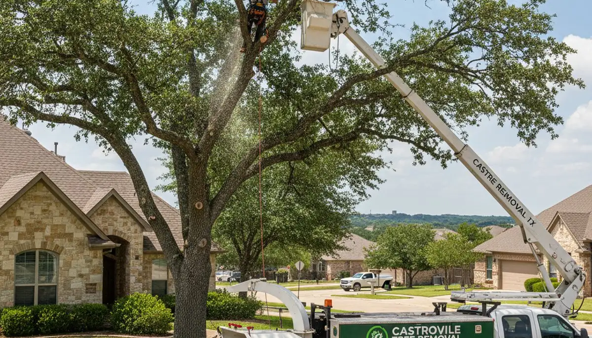 Professional tree removal service in San Antonio TX safely cutting large oak branches