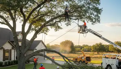 Professional tree removal service in San Antonio TX safely cutting and clearing large oak trees