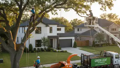 Arborist trimming oak tree branches in San Antonio, TX for Chop Chop Tree professional tree service