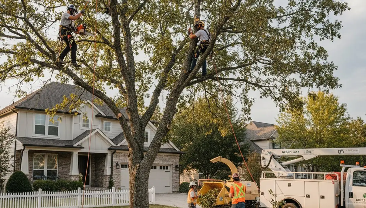 Arborist trimming oak tree branches in San Antonio, TX for Chop Chop Tree professional service