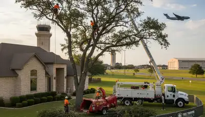 Professional tree removal service in San Antonio TX safely cutting and clearing large oak trees