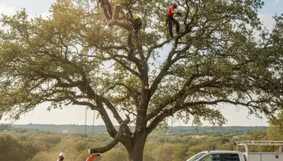 Professional tree removal service in San Antonio TX safely cutting large oak branches